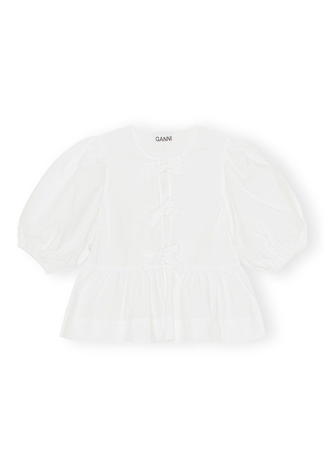 Bomull Poplin Peplum Blouse, från GANNI, i färgen Bright White.