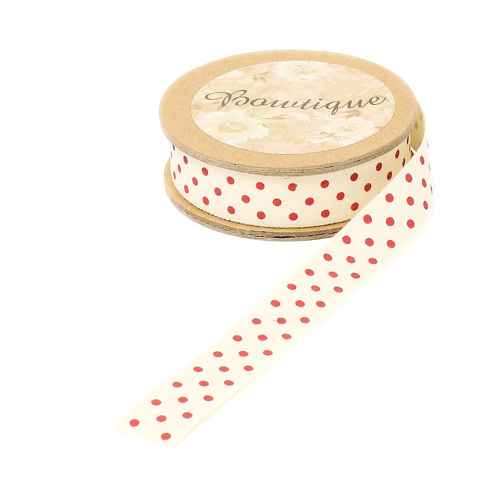 Dekorationsband, 15 mm, 5 meter, prickig, från Trend-Tex, i färgen Red.