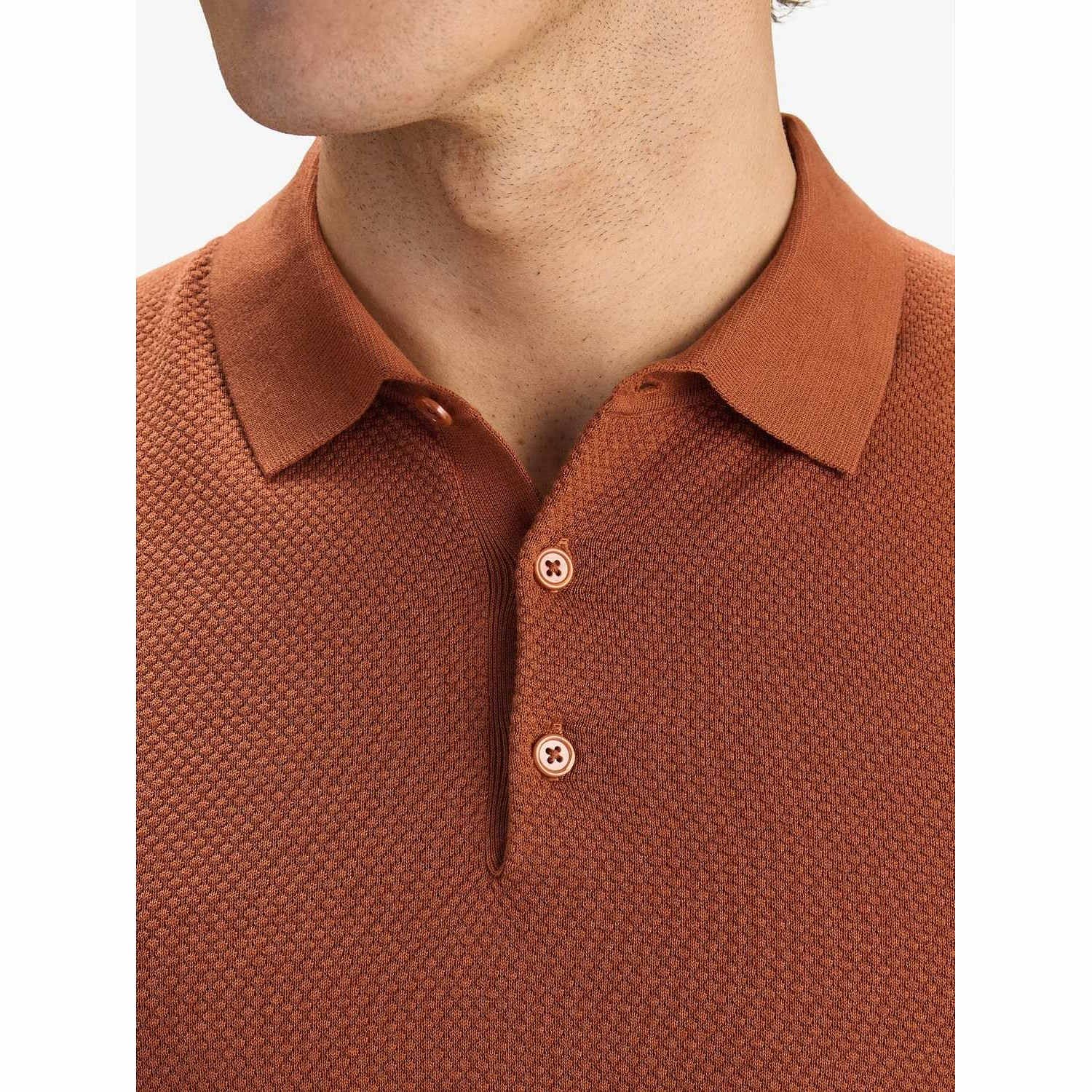 Cotton Texture Knitted Ss Polo Sweater (vincent), från John Henric, i färgen terracotta.