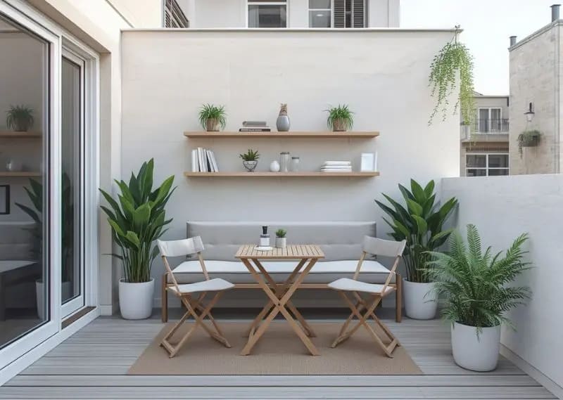 Smart space-saving patio design ideas for small outdoor areas using vertical and foldable furniture Small patio design with foldable furniture and vertical storage solutions