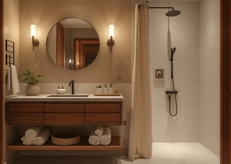 Tiny apartment bathroom with spa-inspired luxury decor