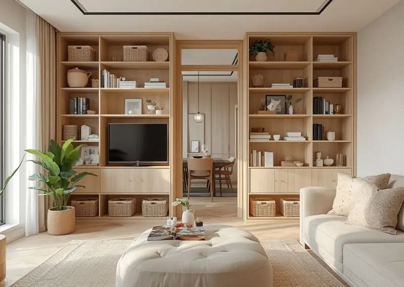 Smart storage solutions can make even the smallest apartment feel clean, functional, and spacious. Smart small apartment with hidden storage furniture and organized minimalist décor