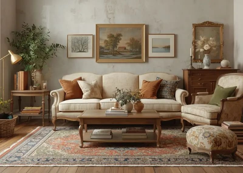 Cozy Vintage Living Room Decor Ideas Vintage living room decor with classic sofa rugs and cozy atmosphere