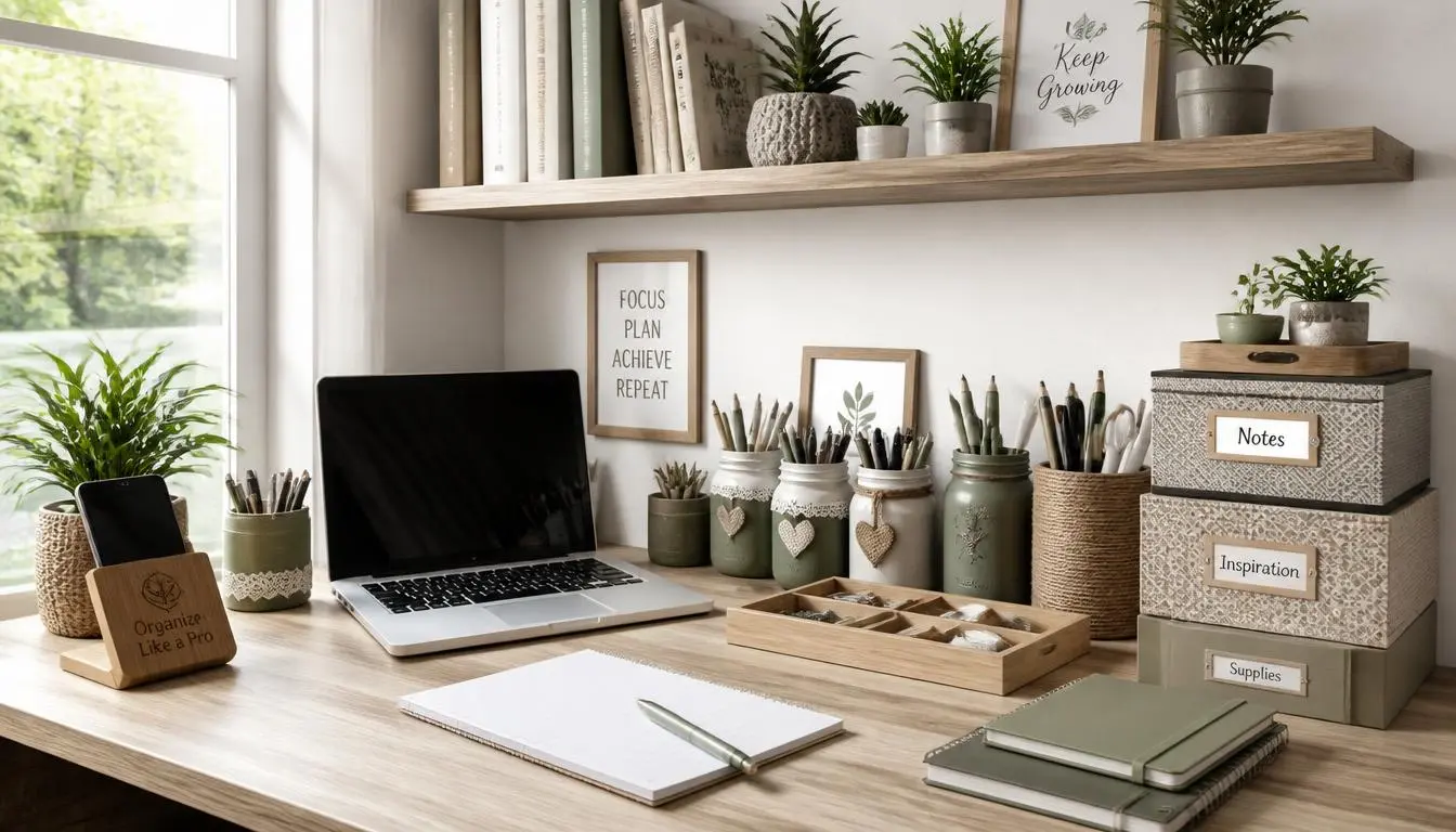 DIY Desk Organizer Ideas for a Productive Workspace Handmade desk organizers created from recycled materials for an organized and productive study room.