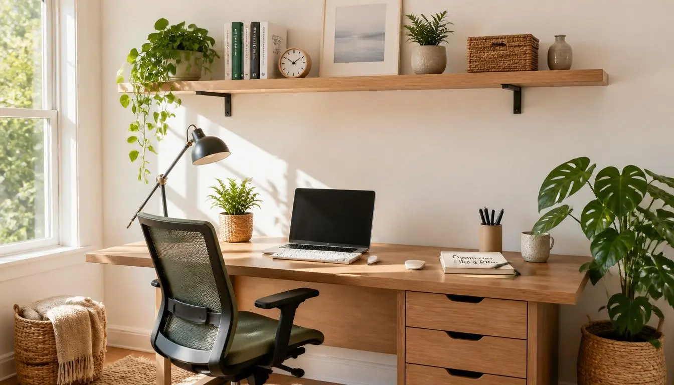 DIY Floating Shelf Study Room Decor Ideas Modern DIY study room decor ideas featuring a floating wooden shelf, organized desk, and minimalist workspace.