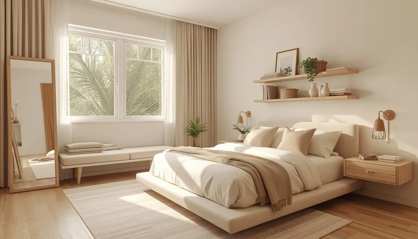 Use Natural Light to Open Up a Small Guest Room Bright small guest room with natural sunlight, sheer curtains, and organized Scandinavian decor.