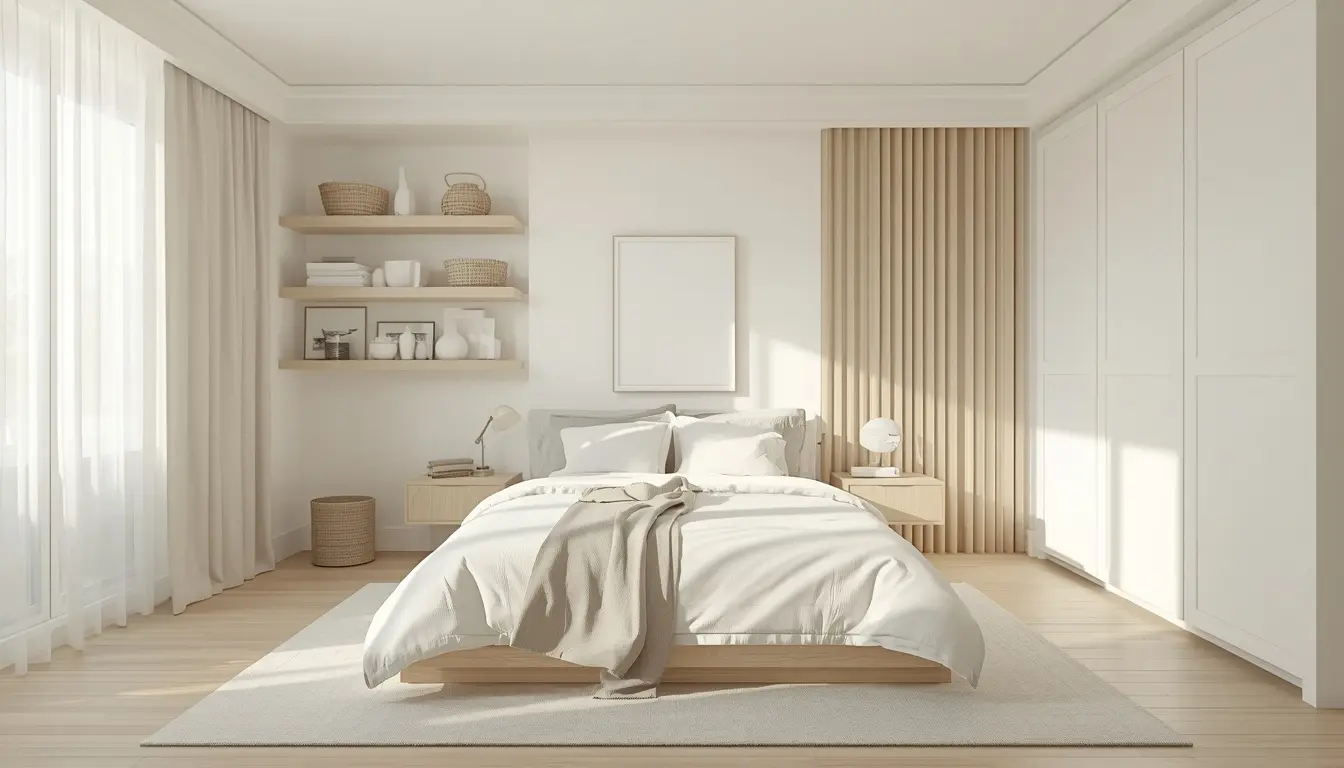 Light Colors Make Small Guest Rooms Feel Bigger Small guest bedroom decorated with light neutral colors that make the room appear larger and brighter.