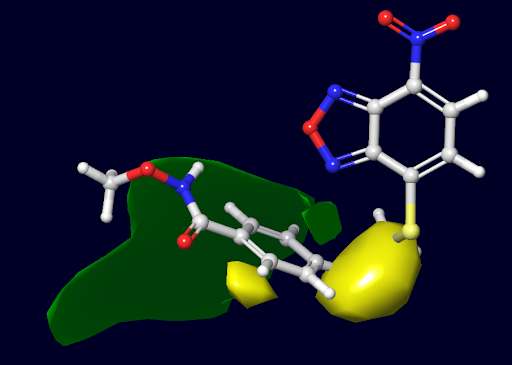 An example of a 3D QSAR steric contour map for a molecule.