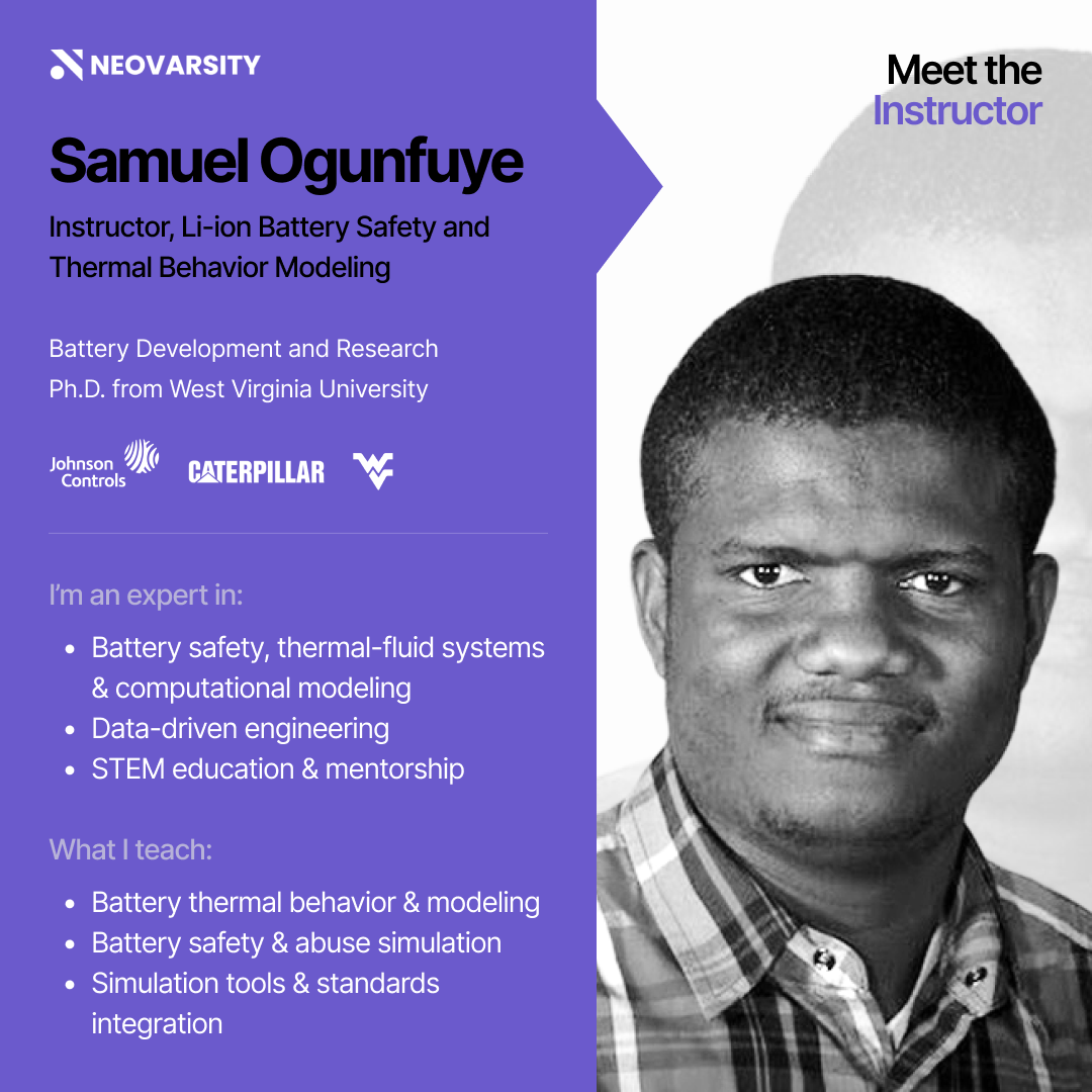 Professional details about the instructor, Dr. Samuel Ogunfuye along with his photo