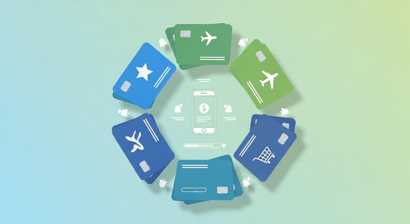 여러 신용카드와 포인트 적립 앱 화면 일러스트