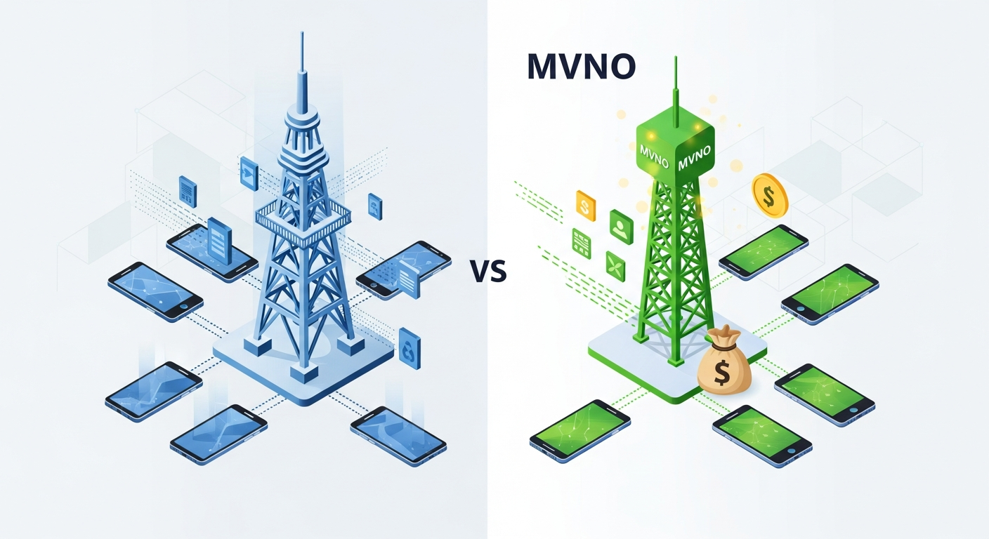 알뜰폰과 일반 통신사 비교 일러스트