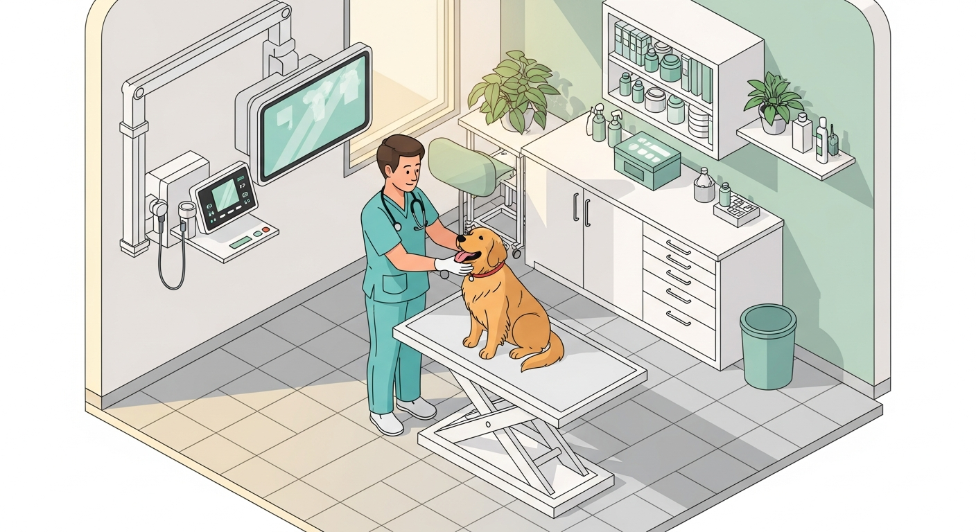 동물병원비절약을 위한 정기 검진 받는 건강한 반려견