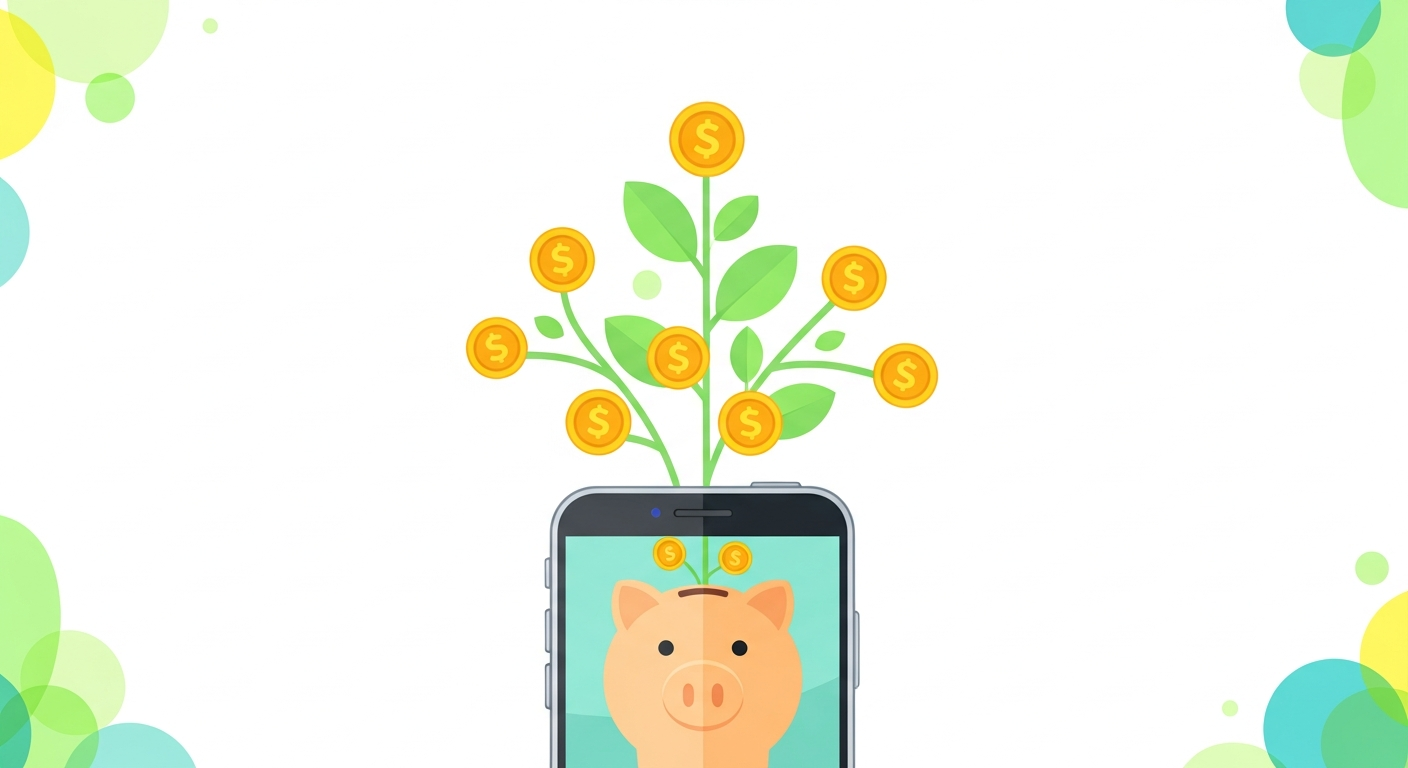 통신비절약으로 돈이 자라나는 저금통 일러스트