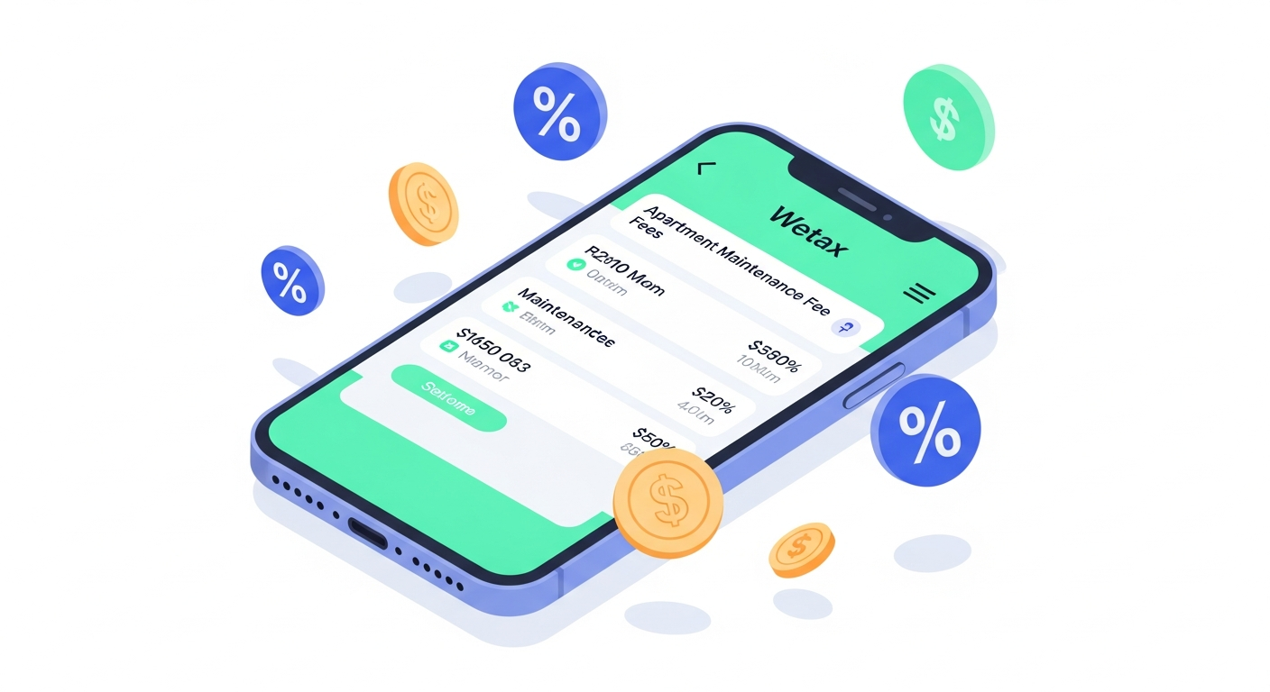 위택스 앱으로 관리비를 조회하는 스마트폰 화면 일러스트