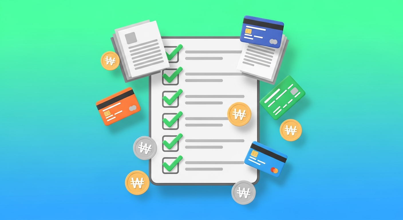 정부지원금 신청 체크리스트와 금융 서류를 정리한 이미지