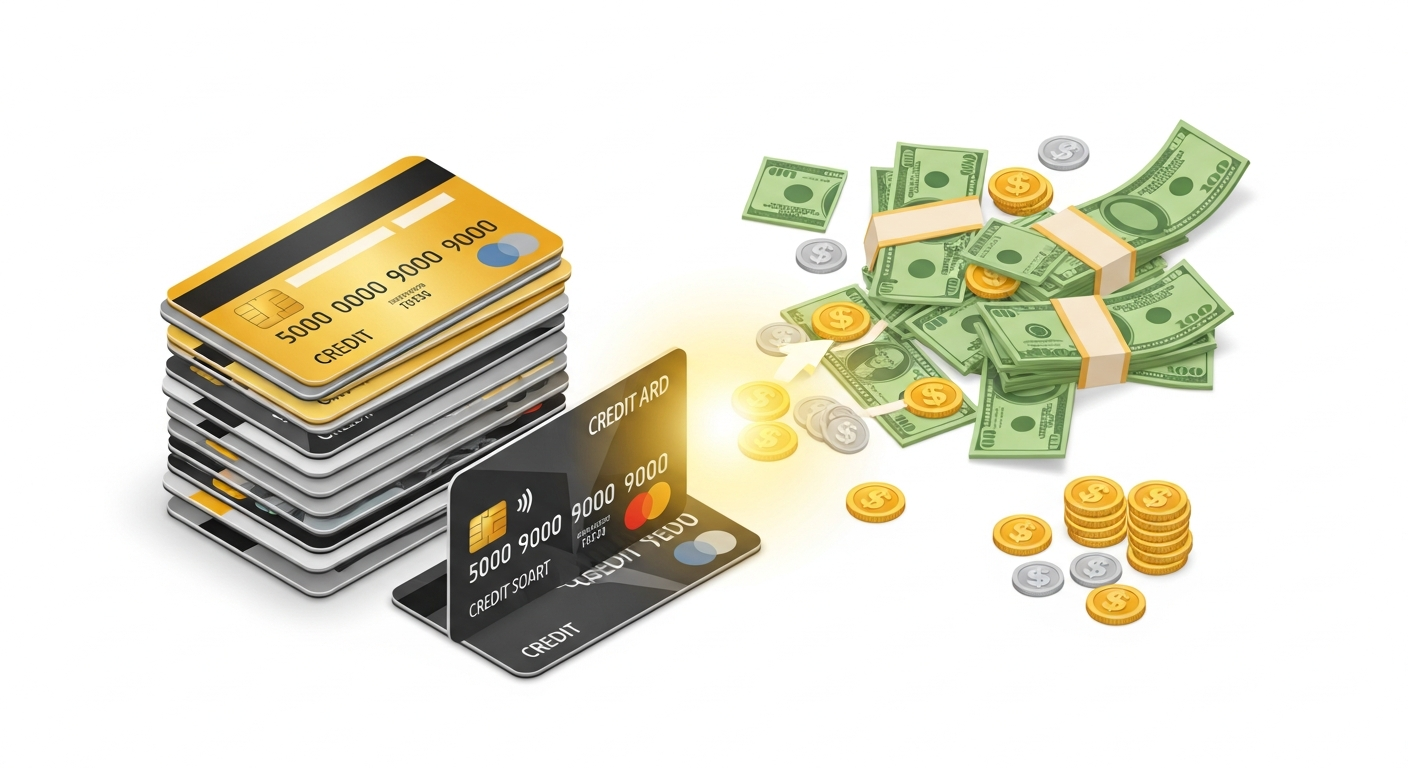 신용카드포인트조회 후 현금으로 전환되는 개념 일러스트