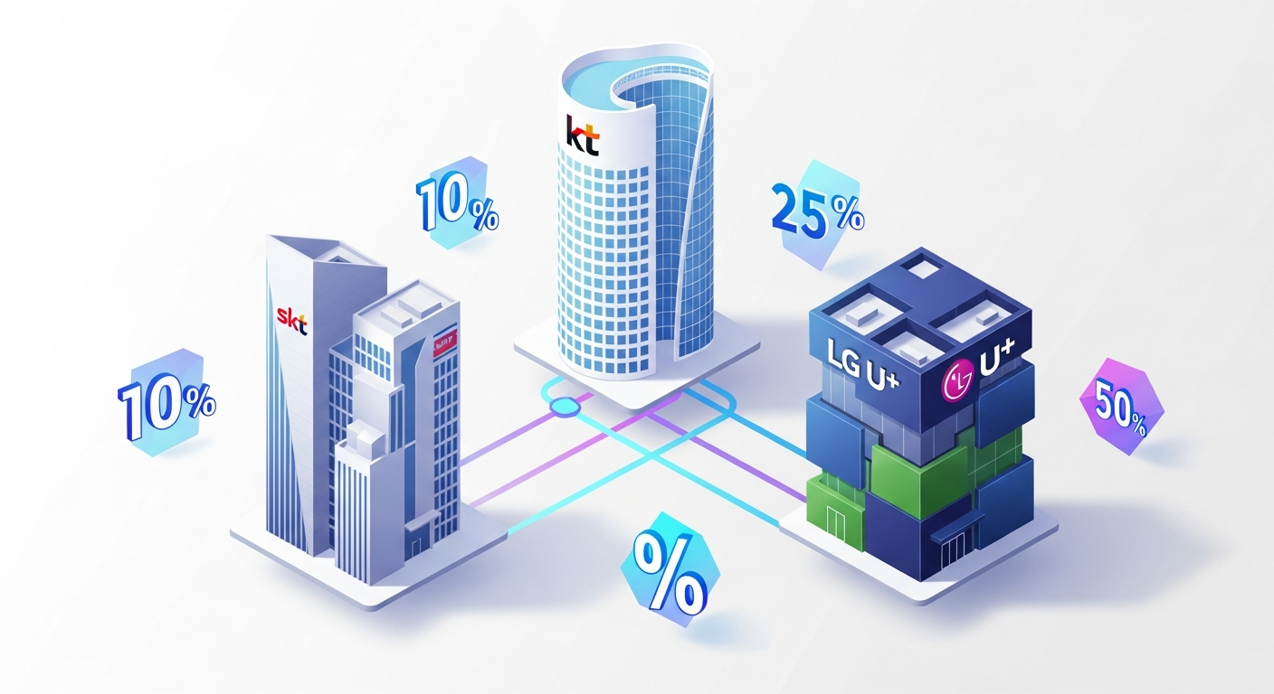 SKT KT LG유플러스 통신비 가족결합 할인 비교 일러스트