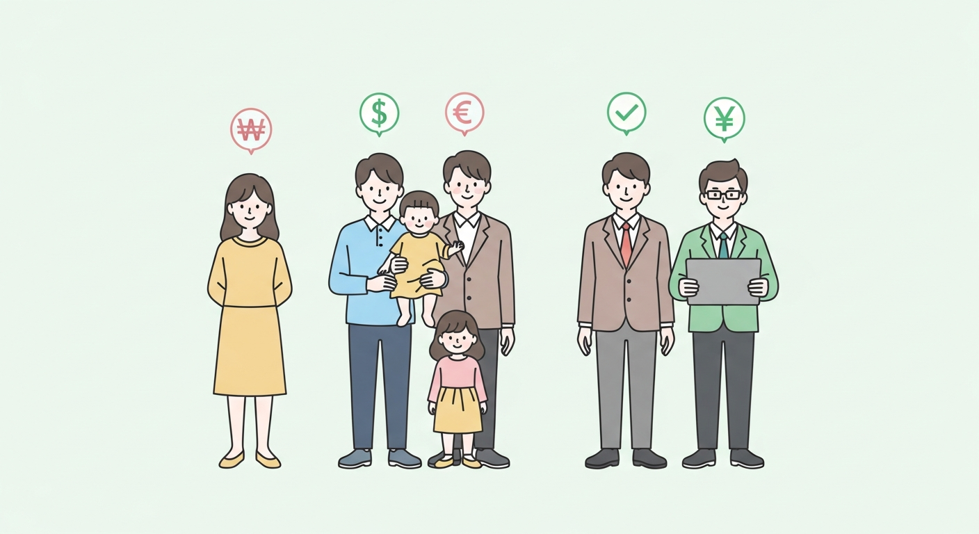 근로장려금 가구 유형별 신청자격을 나타내는 가족 구성 일러스트