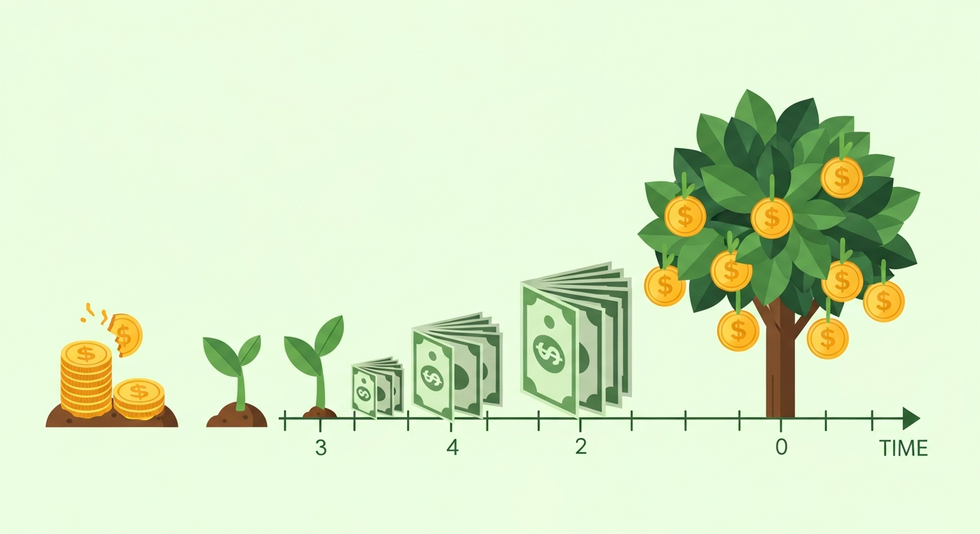국민연금 수령액이 시간이 지나며 증가하는 개념을 표현한 일러스트