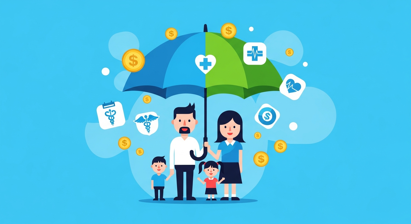 건강보험 피부양자 제도로 보호받는 가족과 절약 효과를 나타내는 이미지