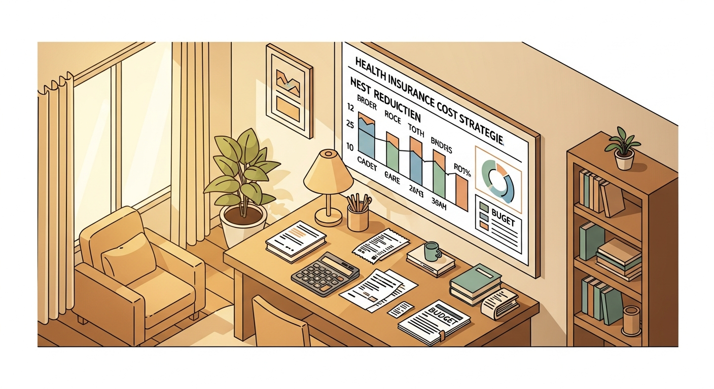 건강보험료 절감 계획을 세우는 가정의 재테크 장면 일러스트