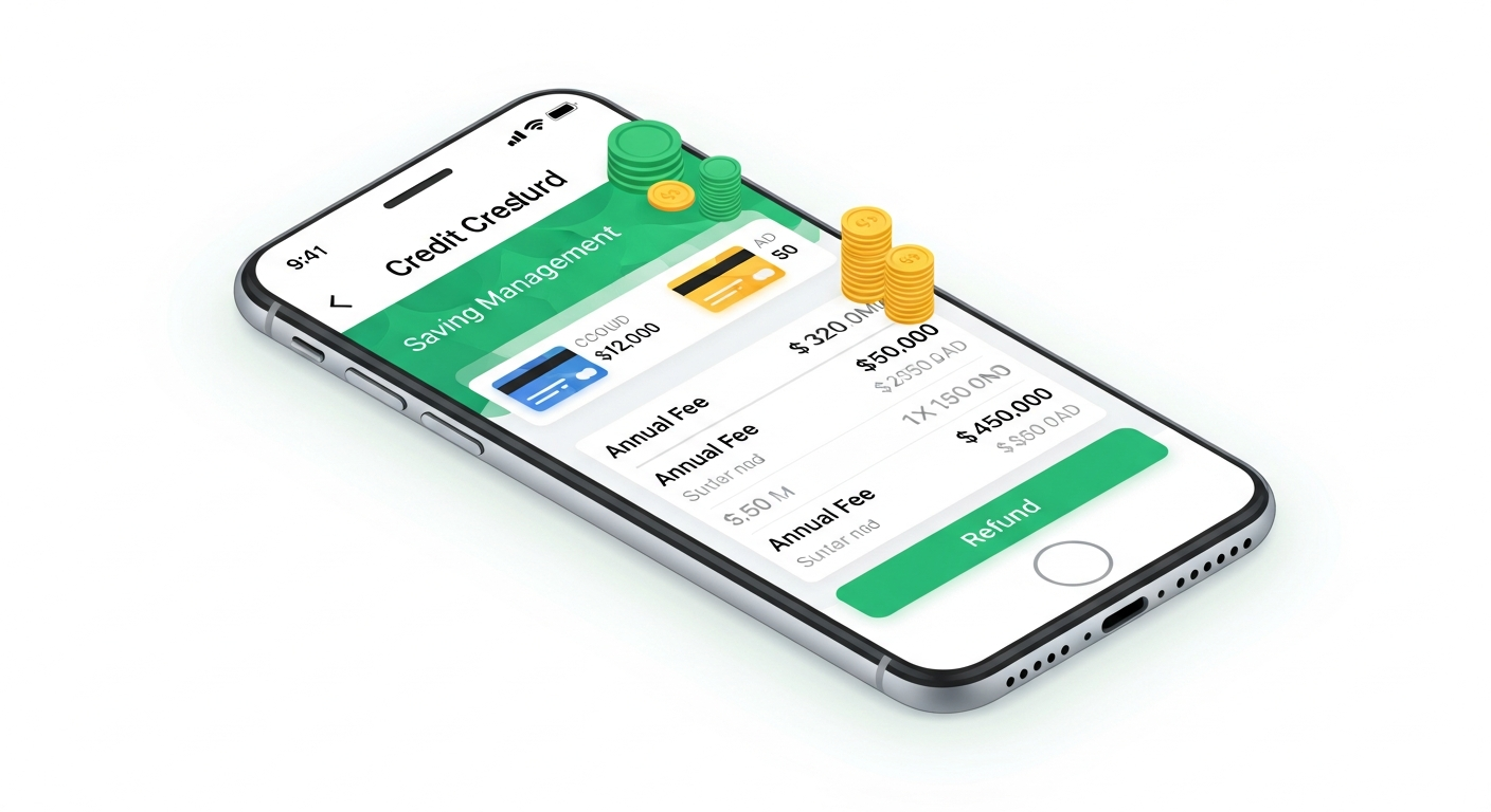 신용카드 연회비 환급 신청 앱 화면을 보여주는 스마트폰 일러스트