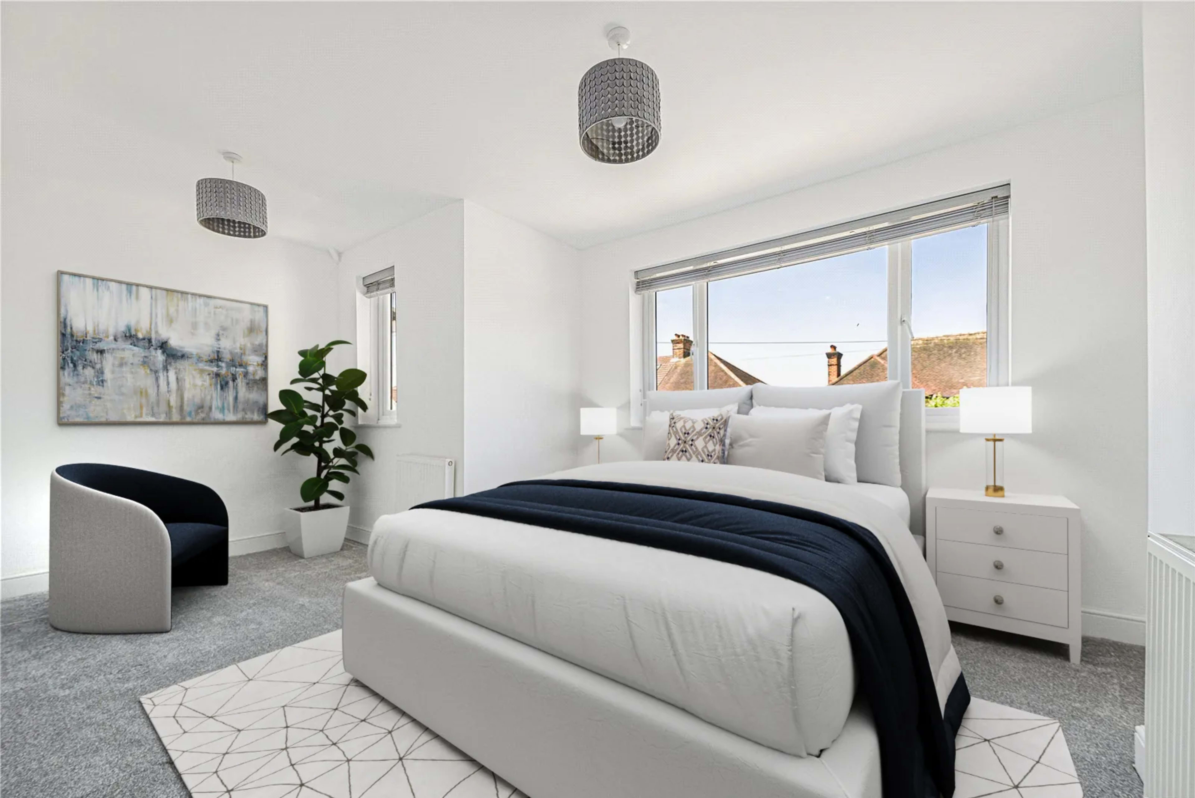 Before and after comparison of a virtually staged living room