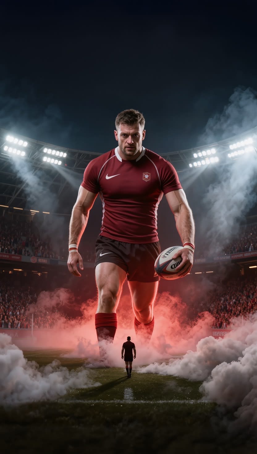 Rugby player, cinematic dark