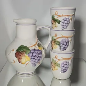 Juego de jarra y vasos portugués pintado a mano