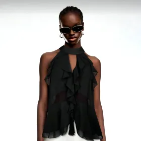 Blusa halter negro con volados