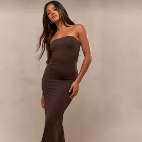 Vestido marrón largo strapless