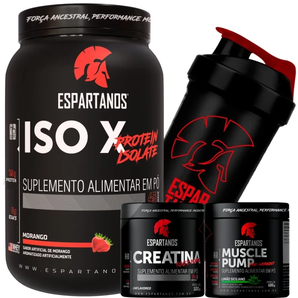 Whey Protein ISO X 1800g + Creatina 100g + Pré-Treino 100g + Shaker