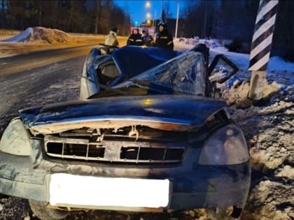 В Калужской области водитель Lada Prora врезался в опору ЛЭП и погиб