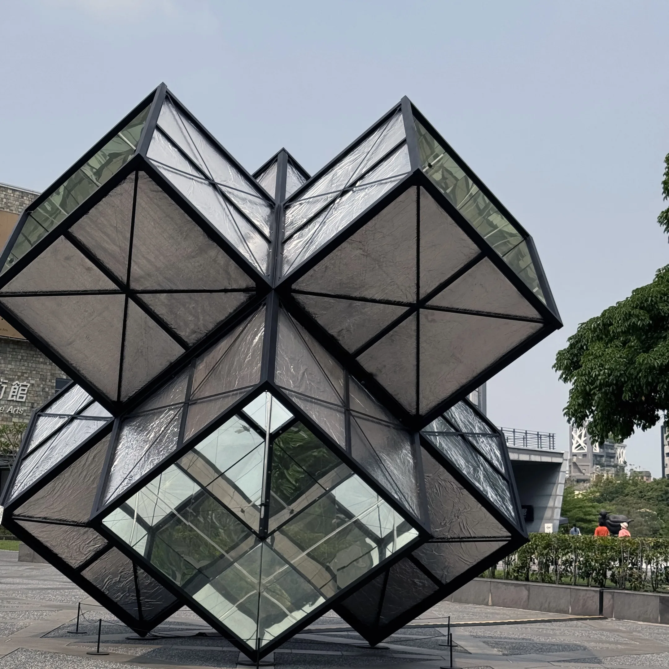 A large black cube.