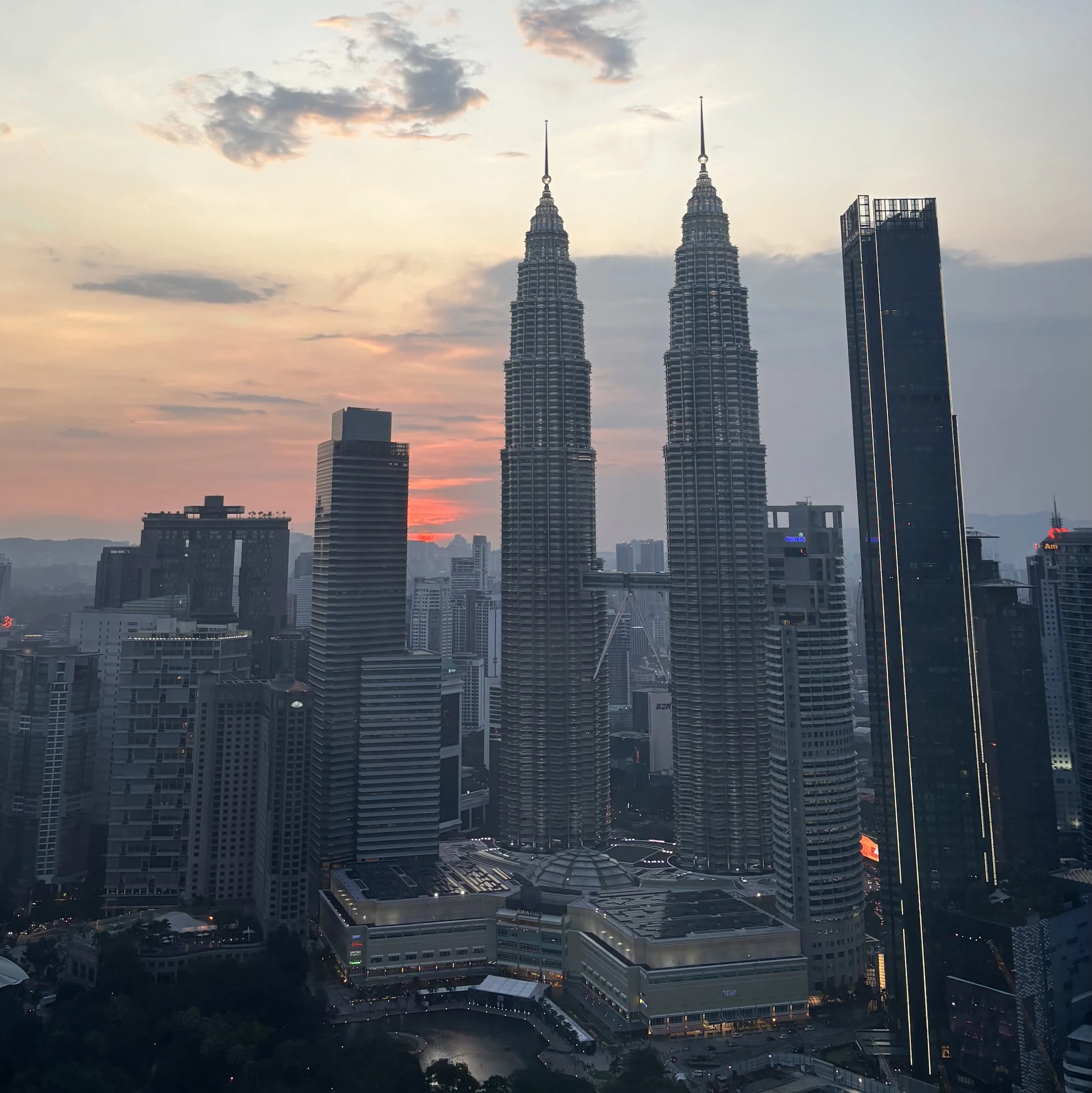 The kuala skyline at sunset.