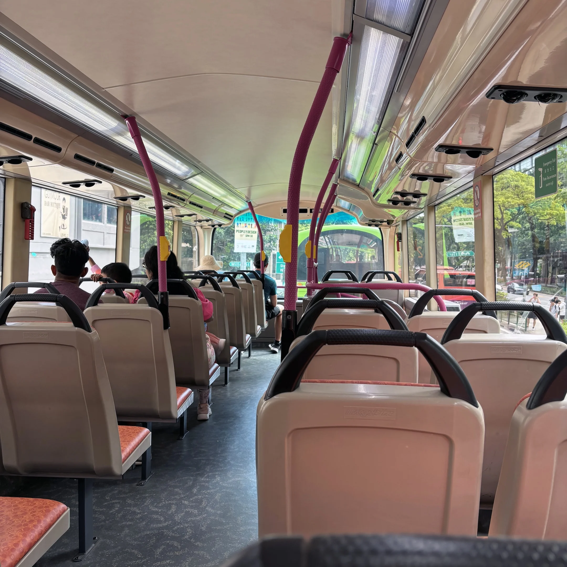 A bus with people on it.