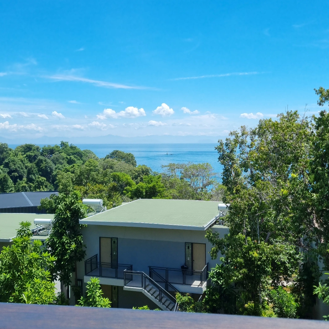 A view of the ocean from a balcony.
