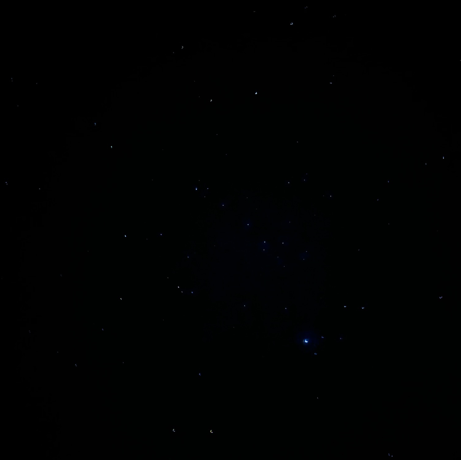 The night sky with stars and a bright blue sky.