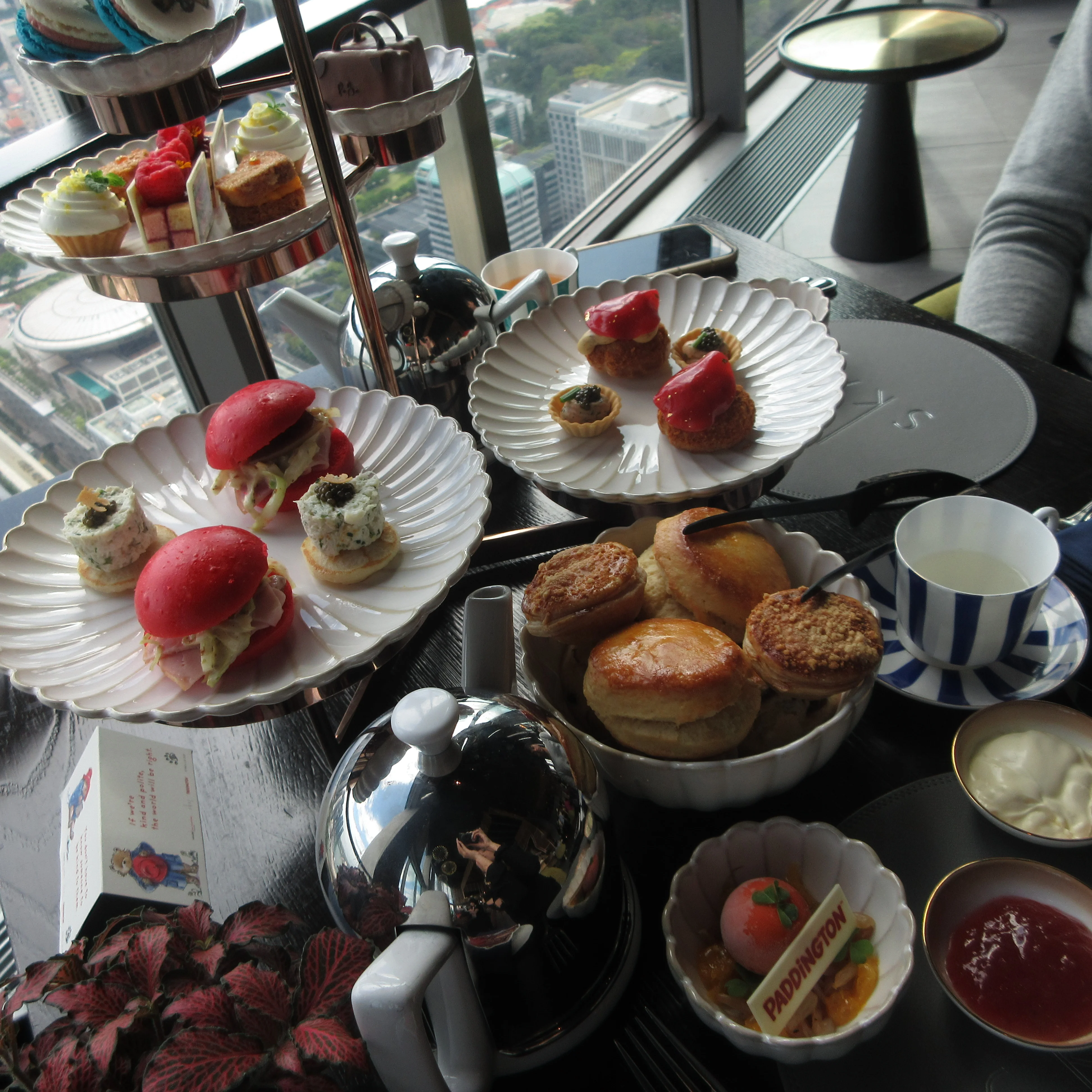 Paddington High Tea at SKAI overlooking Singapore.