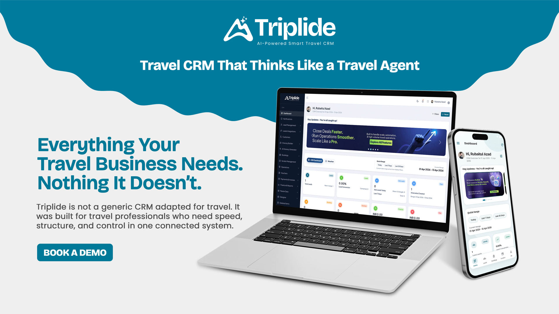 Triplide AI-powered smart travel CRM dashboard preview