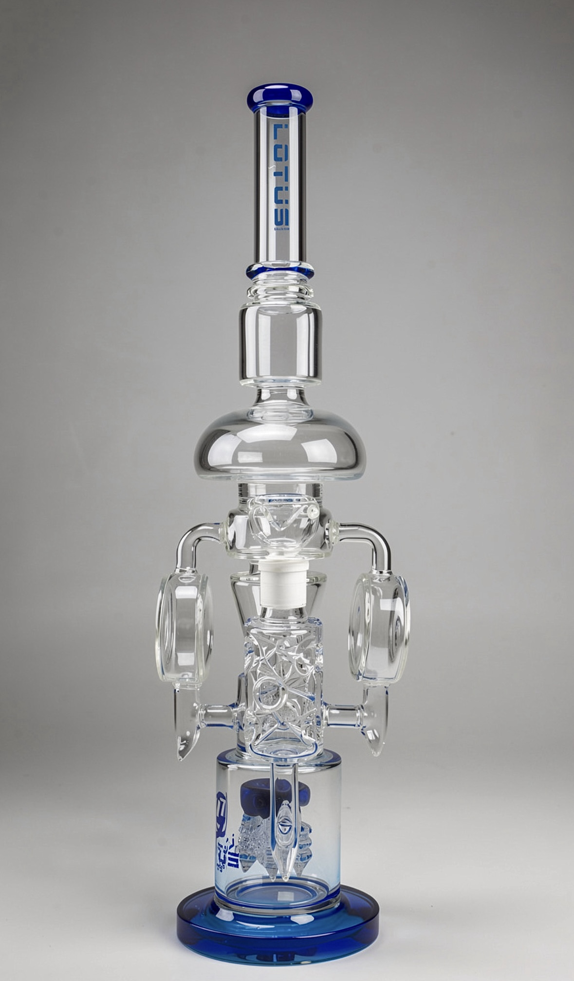 Lotus Glass Recycler Water Pipe – Blue Accents
