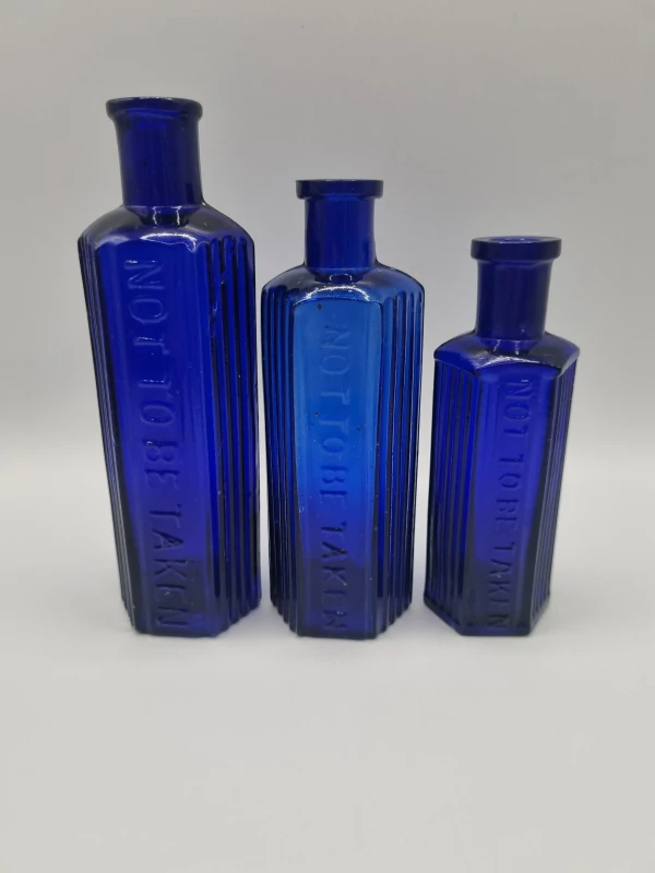 3 Cobalt Blue Poison Bottles