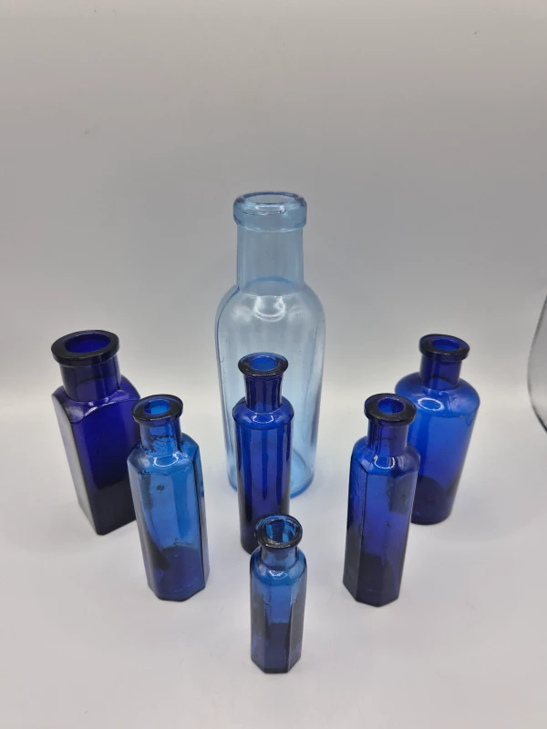 7 Blue Victorian Bottles