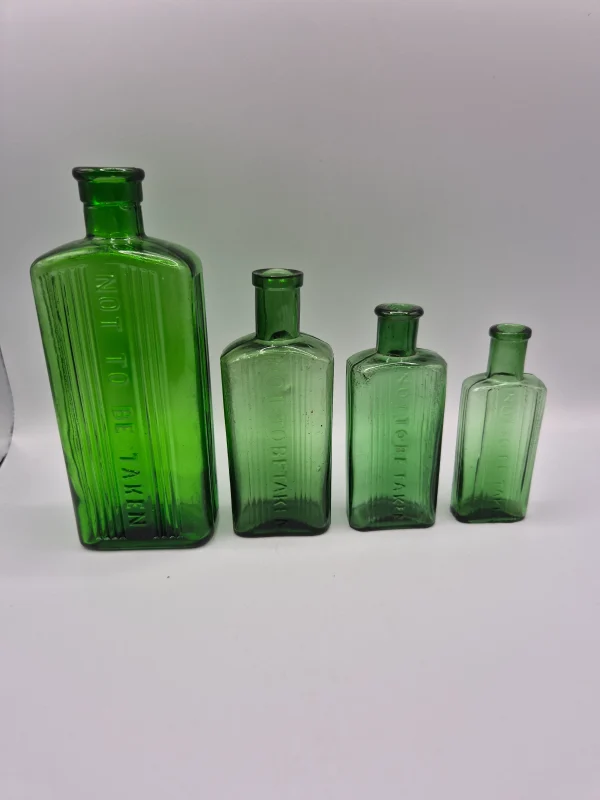 4 Green Oblong Poison Bottles