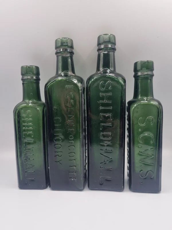 4 Deep Green Coffee & Chicory Bottles