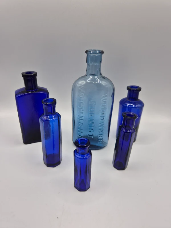 6 Blue Victorian Bottles