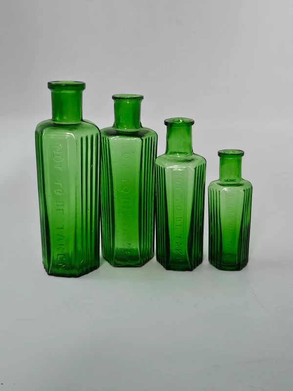 4 GREEN POISON BOTTLES