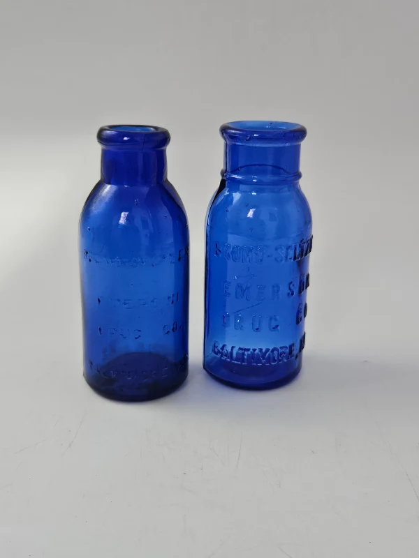 2 BLUE BROMO SELTZER BOTTLES