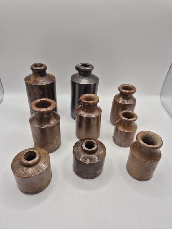 9 Salt Glazed Ink Bottles