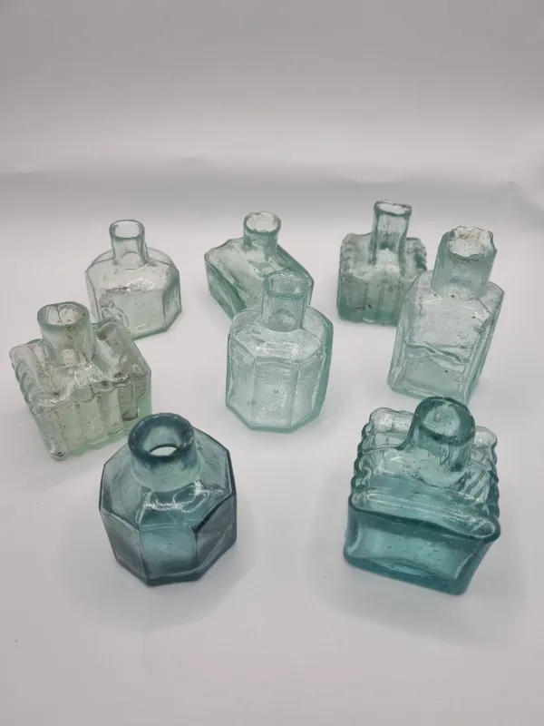 8 Victorian Glass Ink Bottles (With Embossed)